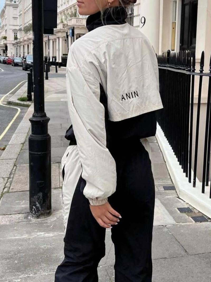 

Women's Two Piece Pants Letter Print Patchwork Sport Sets Woman Autumn Zipper Sweatshirt Drawstring Long Jogger Casual Vintage Streetwear, Color 2