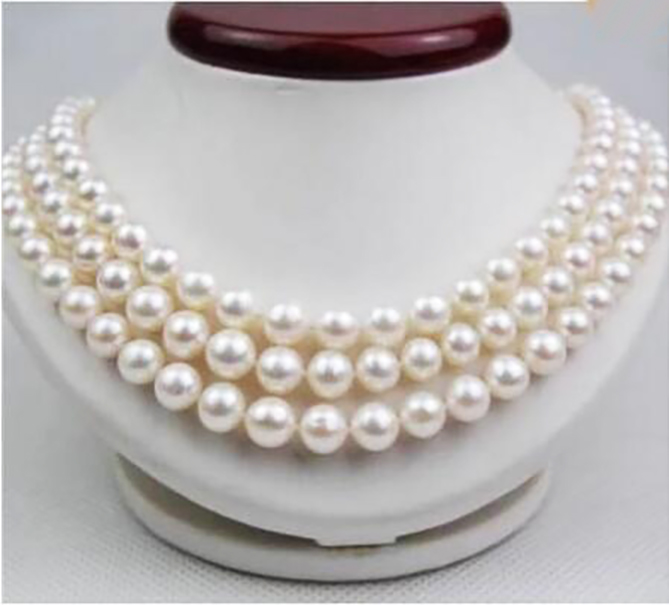 

Rare 3row 8mm white south sea shell pearl necklace 17"18''19"inch