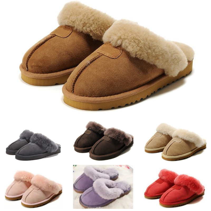 

2022 Winter Slippers Women Warm Fur Slipper Brown Grey Black Red Beige Classic Furry Slides Women Shoe, #1