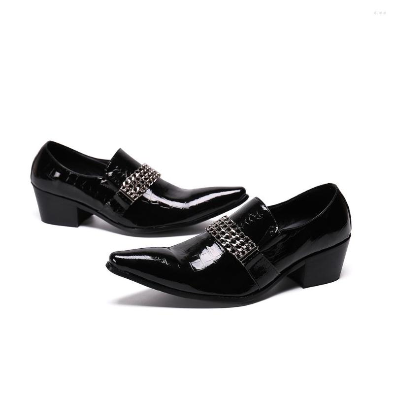 

Dress Shoes Gentleman Black Mens High Heel Fashion Chains Genuine Leather Business Male Slip On Breathable Formal Wedding, Lether shoes men