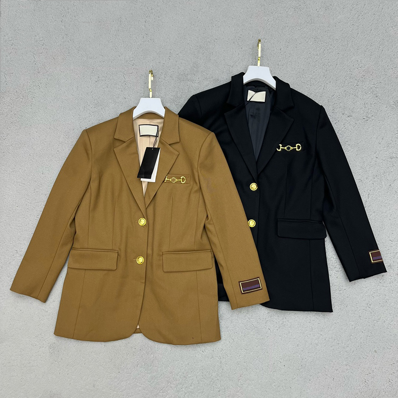 

Gold Button Women Jackets Winter Fall Personality Blazer Coat Ladies Formal Elegant Jacket Outerwear, Black