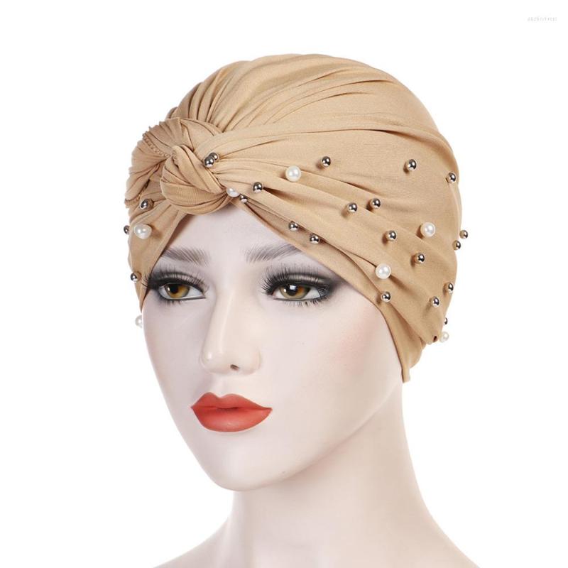 

Scarves Solid Color Turban Cap Polyester Single Braid Nail White Pearl Muslim Headwear