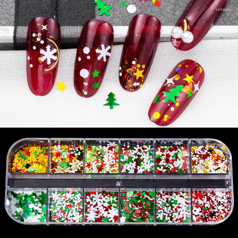 

Nail Art Decorations 3D Xmas Snowflake Tree Sequins Mix With Tweezers Decoration Flakes UV Gel Polish Christmas Holographic Manicure Crafts
