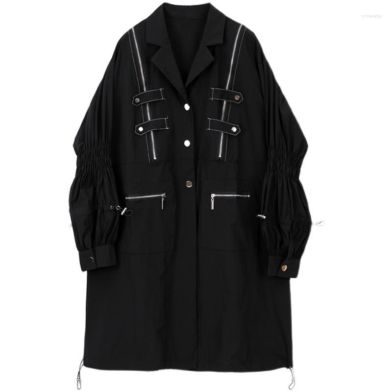 

Women' Trench Coats Korean Loose BF Street Long Coat Female Black Outwear 2022 Spring Autumn Tooling Windbreaker Casual Women Clothes P26