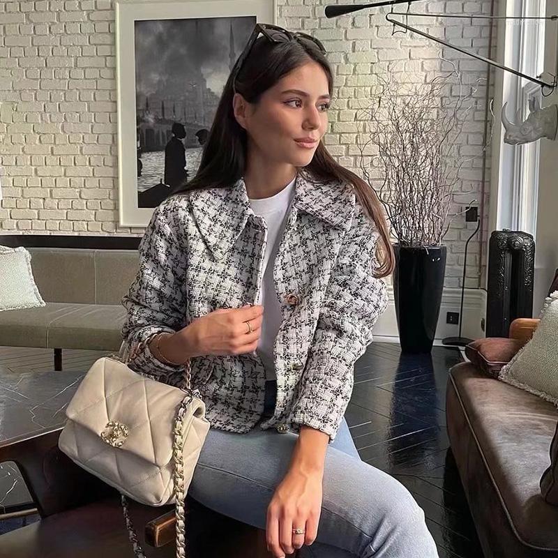 

Women's Jackets Ardm Office Ladies White Tweed Autumn Winter Jacket Women Long Sleeve Single Breasted Blazers Cropped Coat Femme Tops