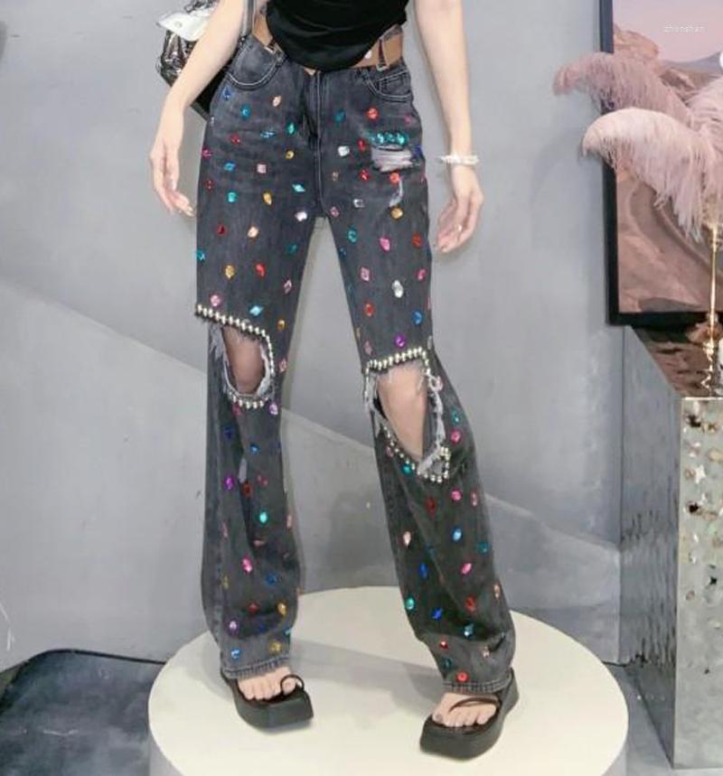 

Women' Jeans Vintage High Waist Ripped Tassel Full Length Mom Women Harajuku Clothes Trousers Streetwear Denim Pants Jewel, Beige