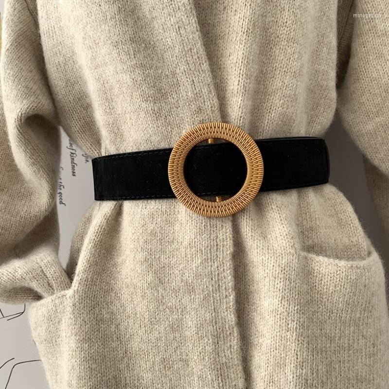 

Belts Ladies Fashion Acrylic Round Buckle Without Hole Simple Belt Suede Autumn Winter Coat All-Match Wide With Skirt Sweater, Black