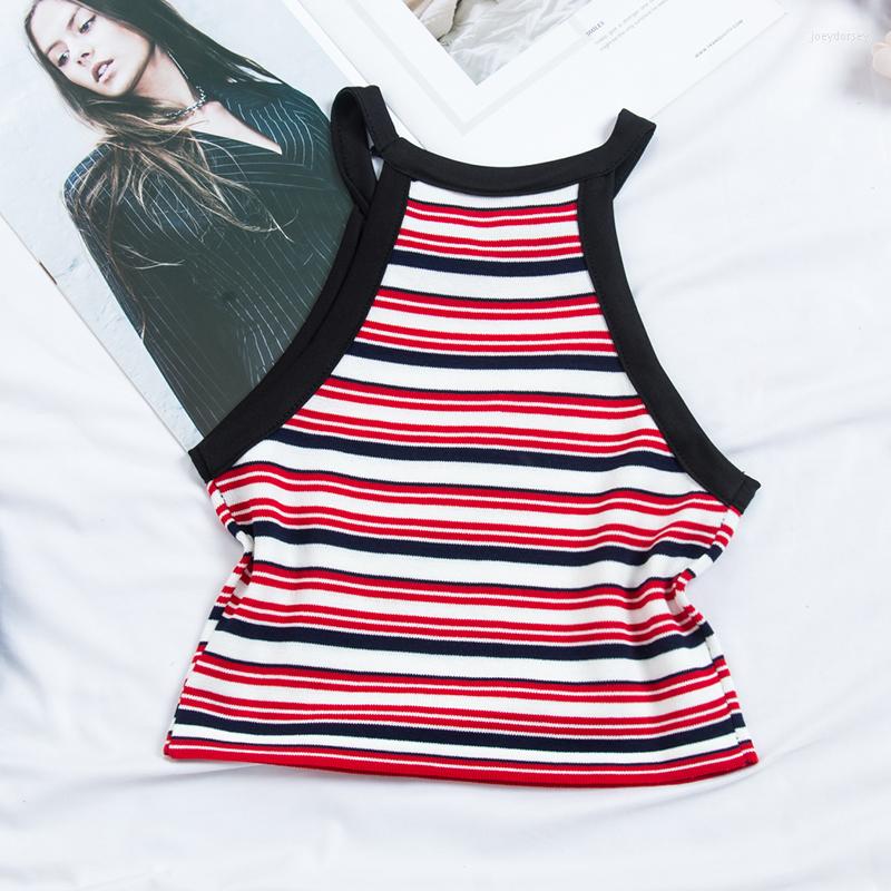 

Women's Tanks Women Crop Tops Striped Halter Neck Top Tank Cute Sexy Female For, Red