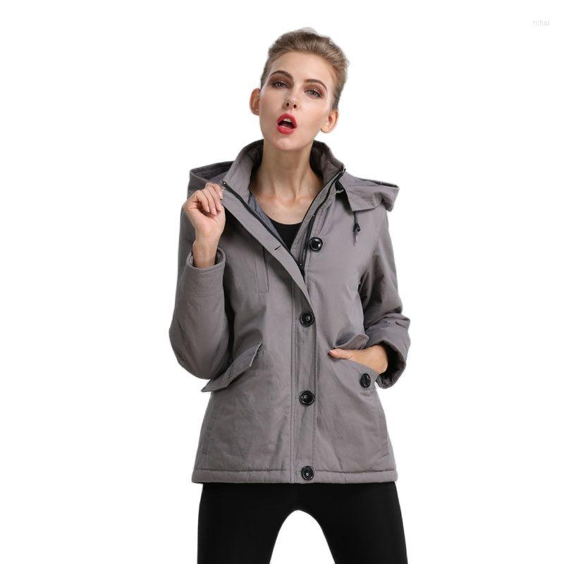 

Women's Trench Coats Grey Casual Wear Women Down Jacket With Hoodies Mrs Winter Ladies, Gray