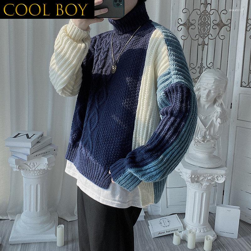 

Men's Sweaters J GIRLS Winter Thick Warm Sweater Men Turtleneck Pullovers Mens Loose Pullover High Street Knitwear Male, Blue