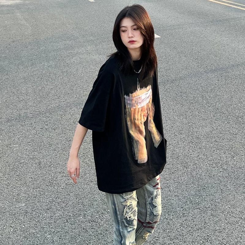 

Women's T Shirts Korean Fashion Graphic Shirt For Women Girl Summer Tee Tops Grunge Emo Alt Vintage Clothing Hip Hop Punk Style Clothes 2022, Black
