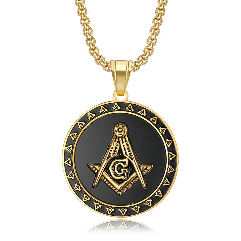 

316 Stainless Steel Freemason Masonic Necklace Pendant Silver Gold Black Round Shaped fraternal Association Fraternity Mason Charm Jewelry