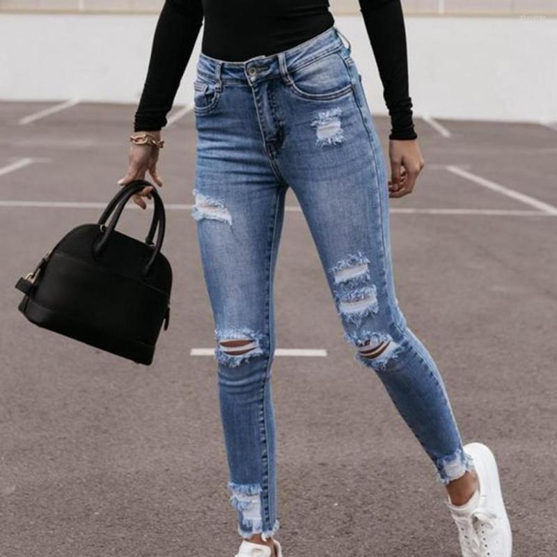 

Women' Jeans Long Pants High Wait Stacked Trousers Ripped Hole Waist Denim Skinny Women For Daily Life Streetwear Jean, Blue
