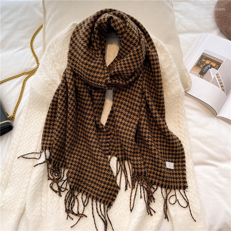 

Scarves Winter Cashmere Scarf Women Shawl Luxury Warm Houndstooth Blanket Pashmina Neckchief Bufanda Design Foulard With Tassel Stoles