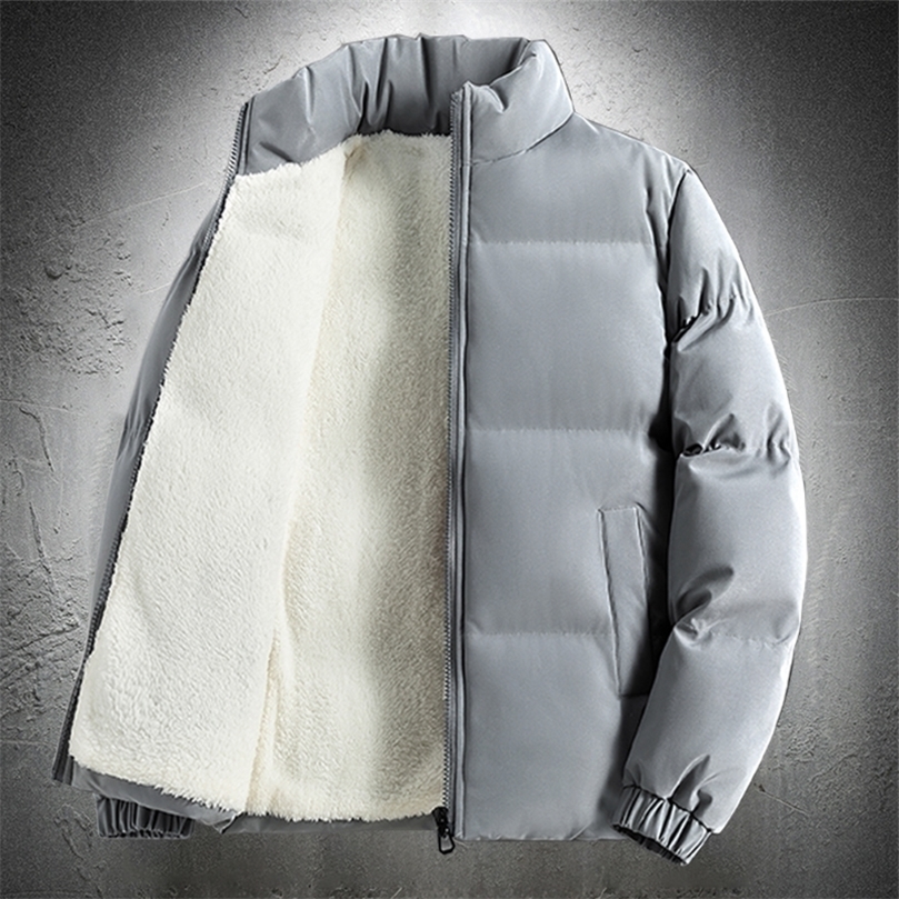 

Mens Down Parkas Puffer Jacket Men Fleece Lined Jackets Thicken Warm Cotton Padded Jacket Autumn Winter Stand Collar Casual Coats Plus Size 221010, Beige