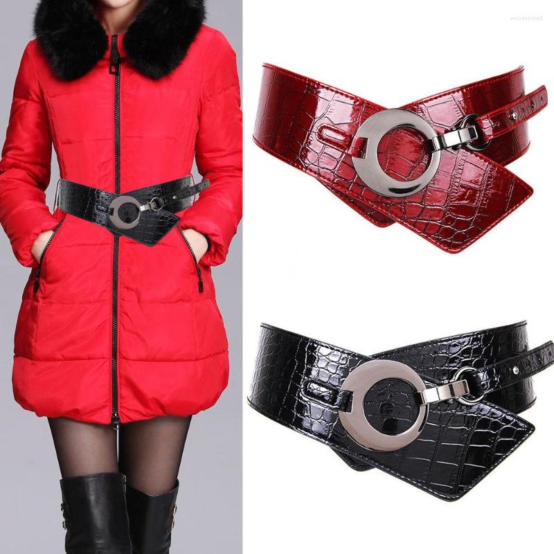 

Belts Idopy Black Real Leather Cummerbunds Female Metal Party Women'S Punk Dress Decoration Lady