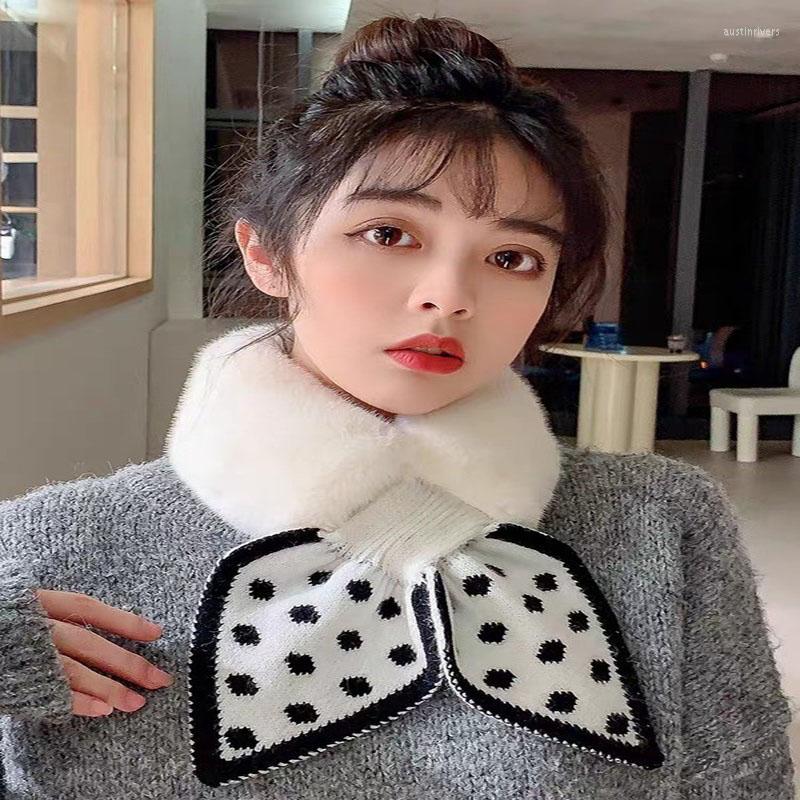 

Scarves K286 Fashion All-matchScarf Women's Autumn And Winter Imitation Rex Fur Net Red Polka Dot Plush Cross Scarf