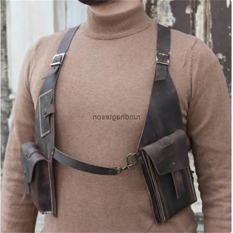 

Cycling Bags Motorcycle waist pack Outdoor work armpit Backpack Medieval Gothic leather shoulder strap satchel men and women outdoor square, Red