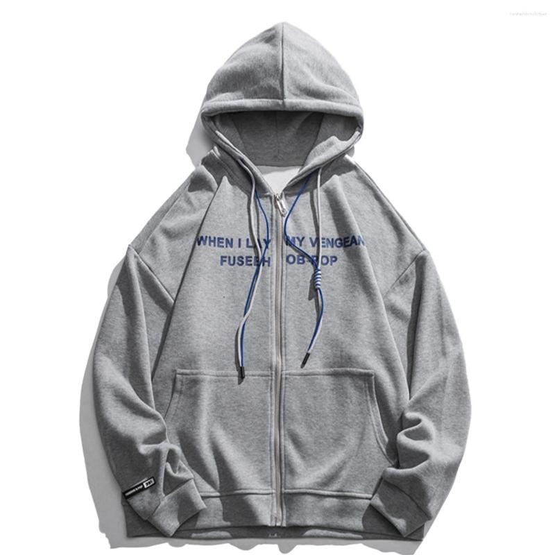 

Men' Hoodies LACIBLE Men Zipper Jacket 2022 Autumn Streetwear Letter Print Oversized Hoodie Sweatshirt Hip Hop Harajuku Hooded Tops Cotton, Gray