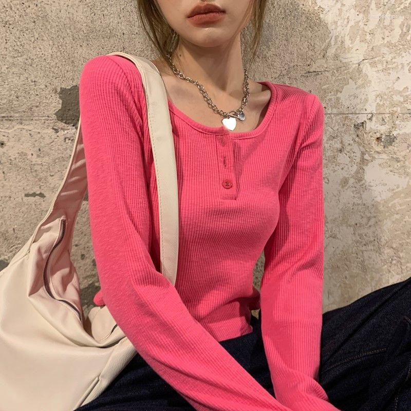 

Women's Sweaters Rimocy Thin Buton Up Knitted Women 2022 Spring Long Sleeved Crop Tops Woman Streetwear Solid Color Round Neck Pullover, Black