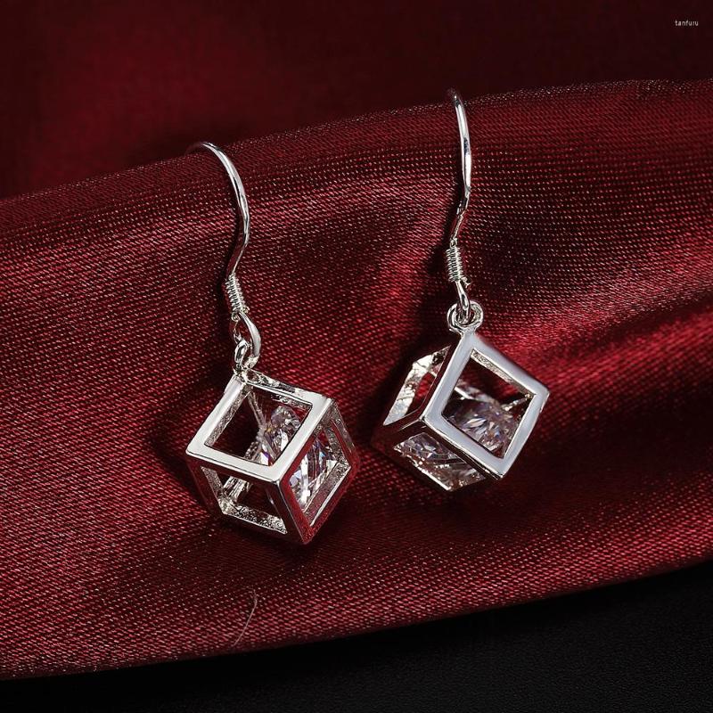 

Dangle Earrings Fine 925 Sterling Silver Crystal Lattice For Women Sweet Romantic Jewelry Holiday Gifts Wedding Party