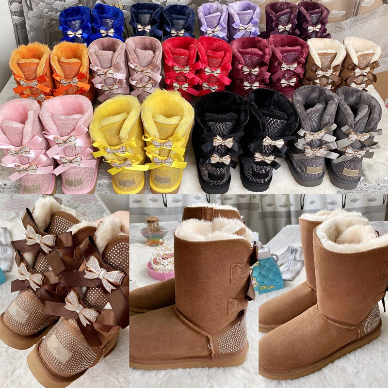 

Rhinestone Bailey Bow Sherpa sheepskin boots 34-45 Women Men Size Tall Booties Australia Lady Girl Youth Snow boot Bling Crystals Chestnut Limited Suede Shearling, Fill postage