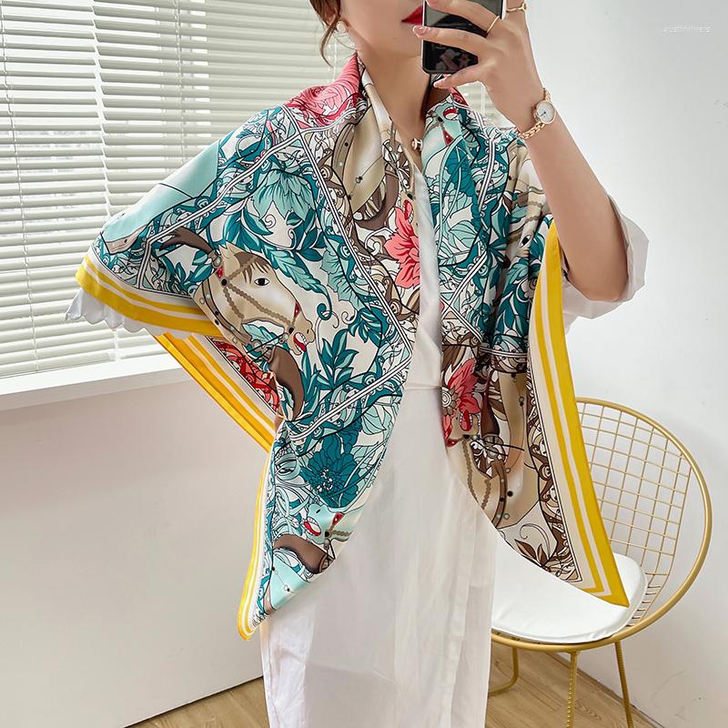 

Scarves Luxury Spring Women Scarf High-quality Shawl Silk Fashion Beach Sun Protection Bag Turban 130cm