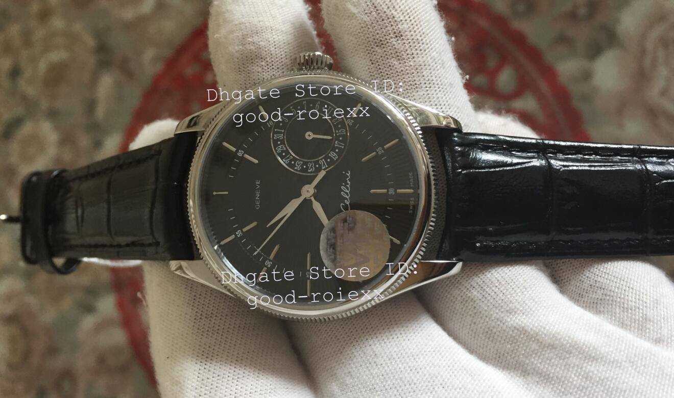 

Watches Antique Classic Mens Automatic Cal.3165 Cellini Watch Men Black Dial Leather Sapphire 39mm Eta Mechanical Dress Wristwatches