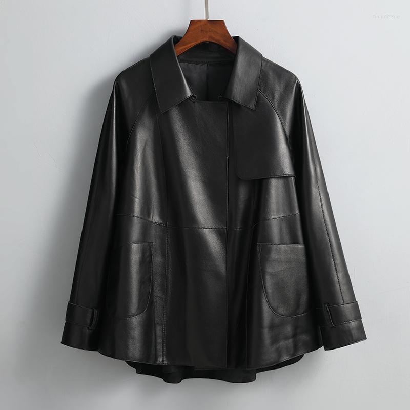 

Women's Leather Genuine Jacket Women Clothing Sheepskin Coat Korean Casual Loose M-5XL Coats Female Jaqueta Feminina Lq, Black