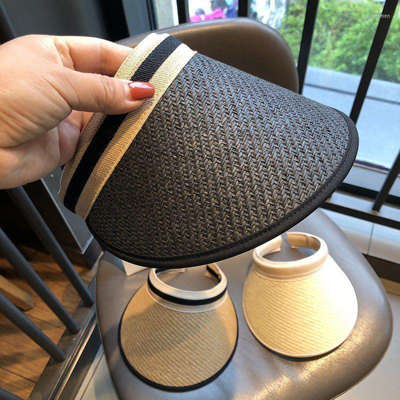 

Wide Brim Hats Fashion All-match Straw Hat Women's Empty Top Cap Summer Sunscreen Shade Plaid Sun Shopping Leisure BeachWide, Black