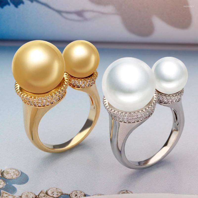 

Wedding Rings Trendy Round Pearl Statement For Women Cubic Zircon Finger Beads Charm Ring Bohemian Beach Jewelry Gifts