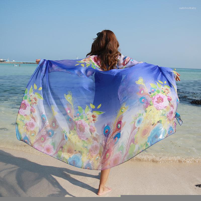 

Scarves Chiffon Bandana Scarf Women Luxury Women's Poncho Printing Long Soft Hijab Jersey Sunscreen Simulation Silk Shawl Beach