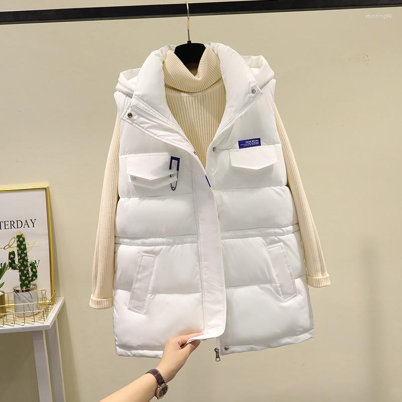 

Women's Vests Autumn Winter Hooded Sleeveless Jacket Vest Overcoat Women Down Cotton Padded Waistcoat Coat Female Clothing Puffer Parkas, Black