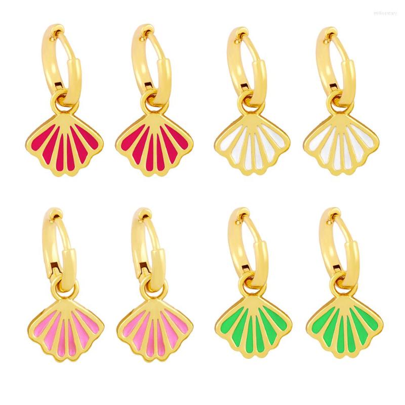 

Hoop Earrings EYIKA Trendy Multicolor Enamel Copper Small Shell Fan Shape For Women Neon Green Gold Aros Mujer Jewelry Gift