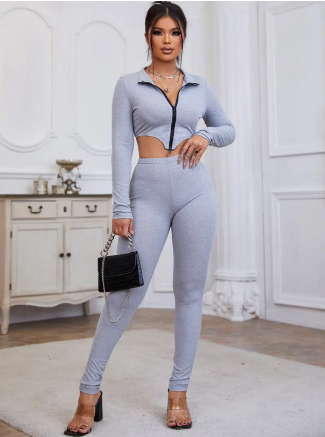 

Women's Sets Zip-up Tops & Skinny Pants Two-pieces Sets Long Sleeve, Gray