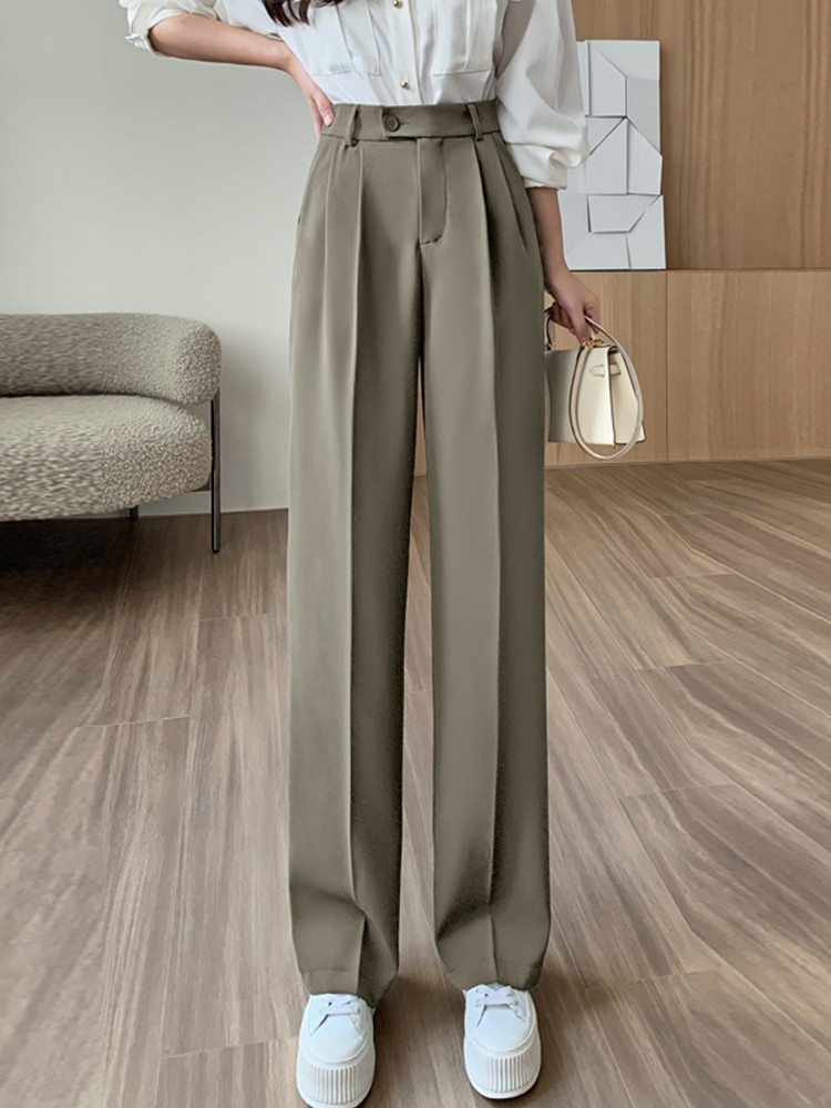 

Women's Pants s High Waist Casual Women Arrival Autumn Korean Style Solid Color Straight Office Ladies Elegant Trousers W1194 221011, Khaki