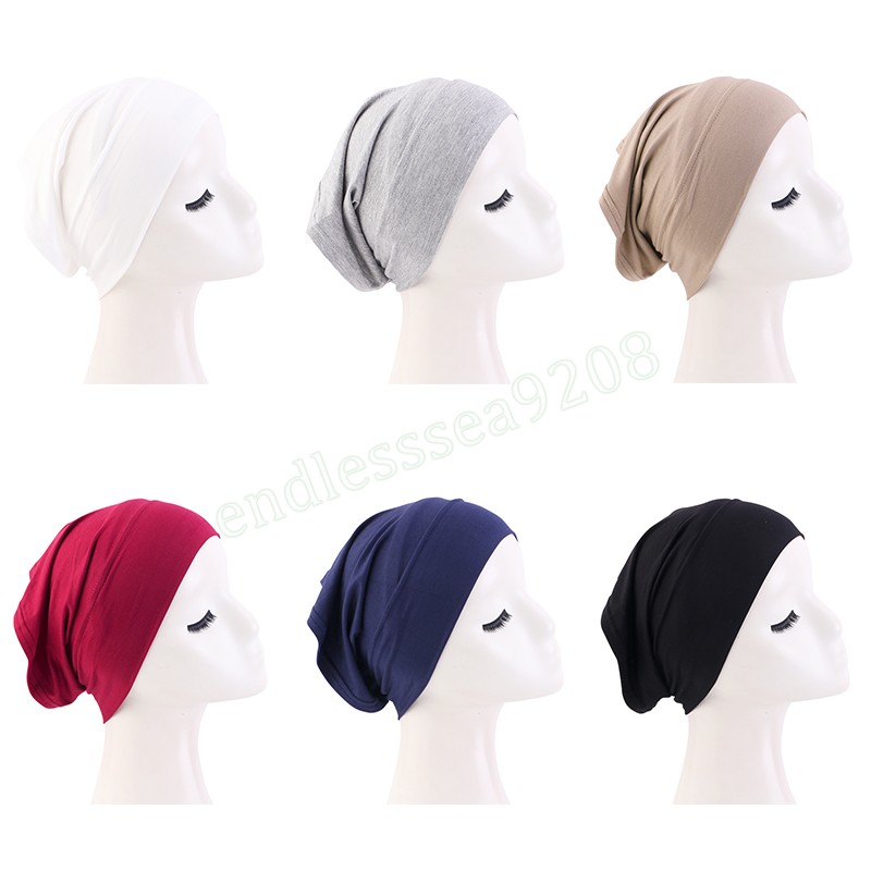 

Indian Women Cotton Hijab Turban Hat Islamic Scarf hair Loss Cover Cancer Chemo Cap tube cap Stretch Headwear Turbante Mujer, Mixed color