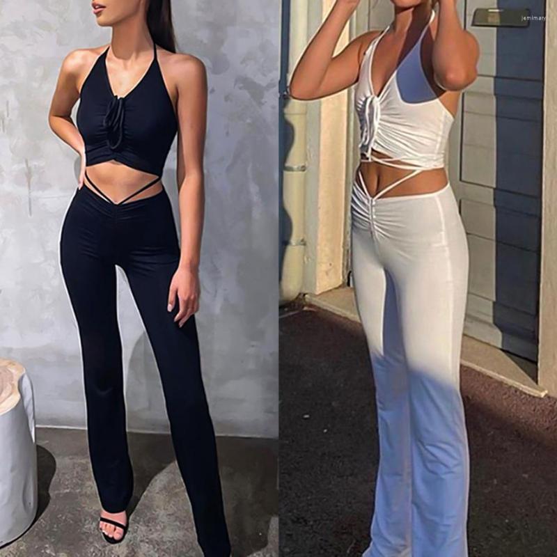 

Women' Tracksuits Sexy Women Sleeveless Halter Camisole Skinny Trousers Pants Two Piece Set Outfit Casual Outfits Summer Fashion, Black