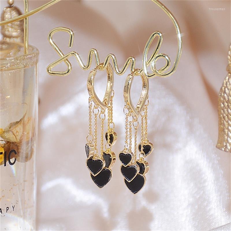 

Dangle Earrings & Chandelier Korean Gold Color Plating Minimalist Retro Black Heart Charm Tassel Temperament Luxury Delicate Romantic Earrin