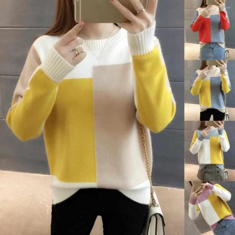 

Women's Sweaters Fashion 2022 Autumn Women Color Block Jumper Long Sleeve Loose O Neck Warm Sweater Pullover Office Ladies, White