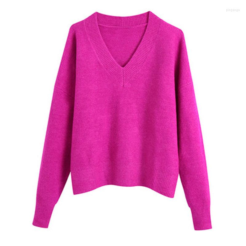 

Women' Sweaters Women' Sweater Simply V Neck Soft Casual Purple Knitting Women Female Chic Long Sleeve Pullovers Woman Tops, Photo color