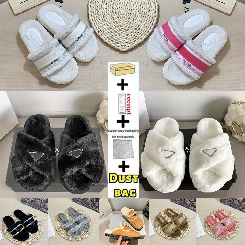 

2022 Criss-Cross Sandals Slide Enameled Slides Slipper Sandal Women Shoes Fur Slippers Shearling Triangle Crossover Plush Wool Soft Warm Winter Indoor, 49