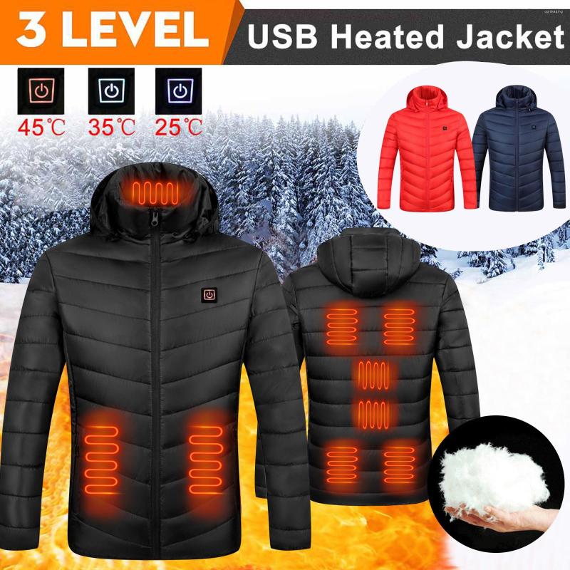 

Men's Down 2022 Men Women Winter Warm Usb Heating Jackets Thermostat Pure Color Hooded Heated Unisex Waterproof #T2G, Navy