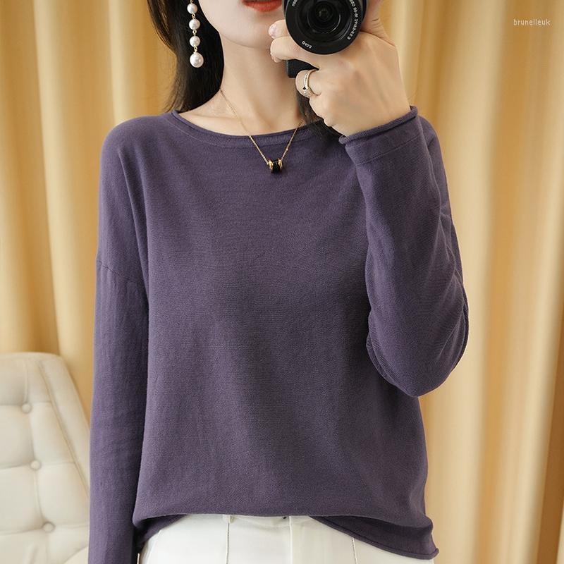 

Women's Sweaters MERRILAMB Spring Autumn Pure Cotton Yarn Knitted Sweater Women's Casual Loose O-Neck All-Match Bottoming Long-Sleeved, Orange