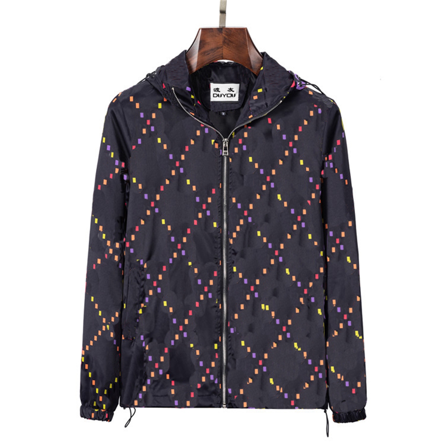 

Mens Jackets thin Windbreaker Zip Hooded Stripe Outerwear Quality Hip Hop Designer Coats Armband Fashion Spring and Autumn Parkas Size -3XL 87605, As picture