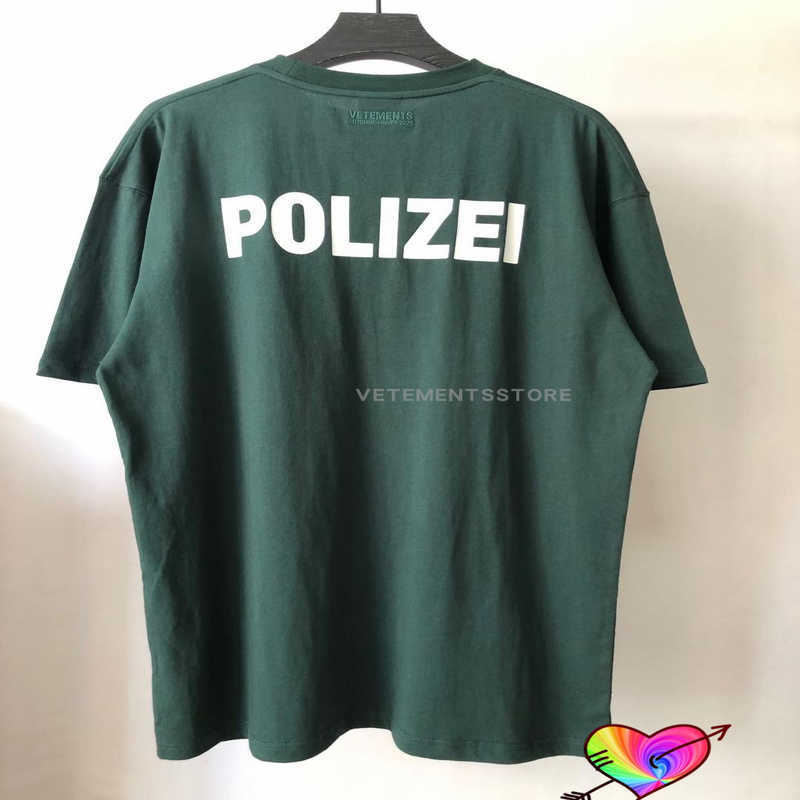 

Green Polizei T shirt Men Women 1 High Quality Police Text Print Vetements Tee Back Embroidered Letter Vtm Tops