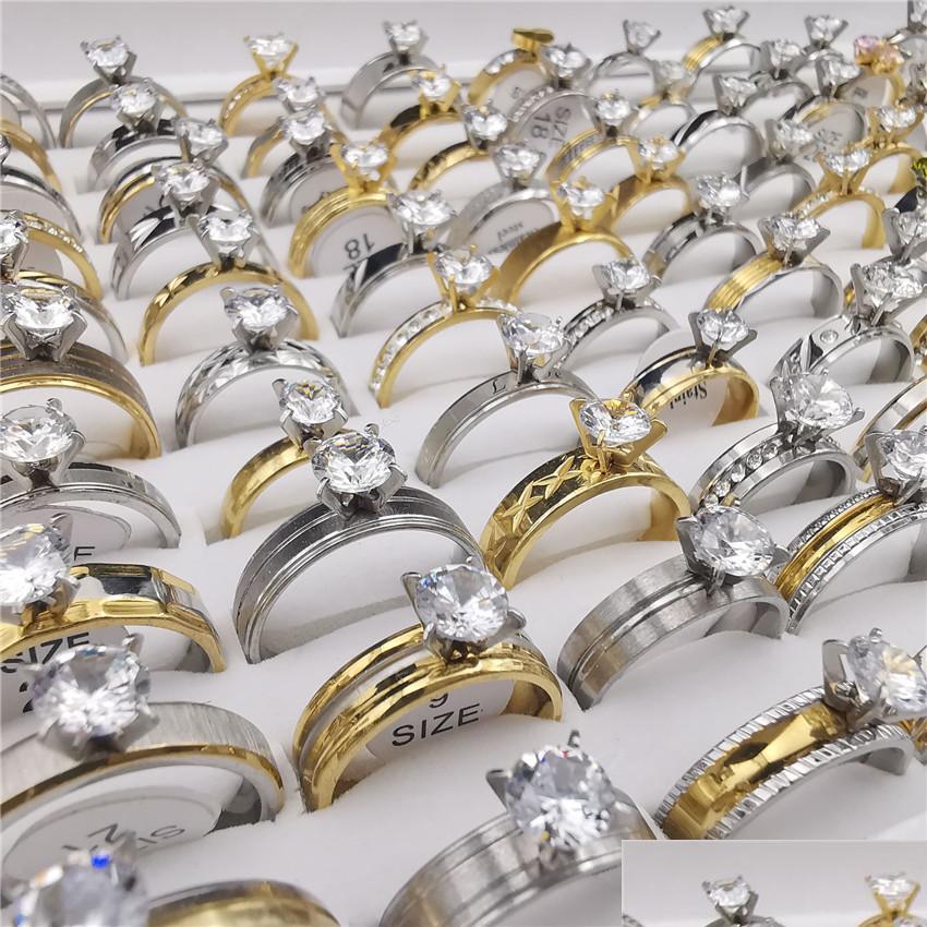 

Band Rings 50Pcs / Pack Rose Gold Sier Crystal Stone Engagement Ring Fashion Cubic Zirconia Womens Jewelry Drop Delivery 2022 Dhbjv