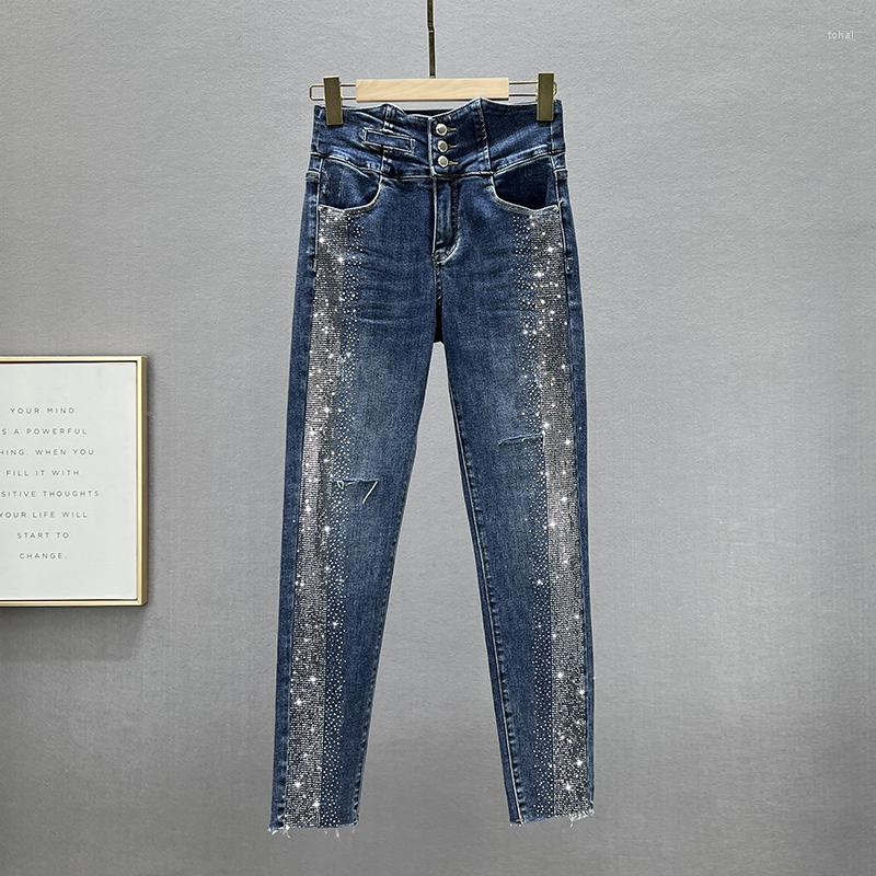 

Women' Jeans For Women 2022 Autumn Multi-Button High Waist Sexy Girls Heavy Embroidery Drilling Skinny Denim Pencil Pants, Black