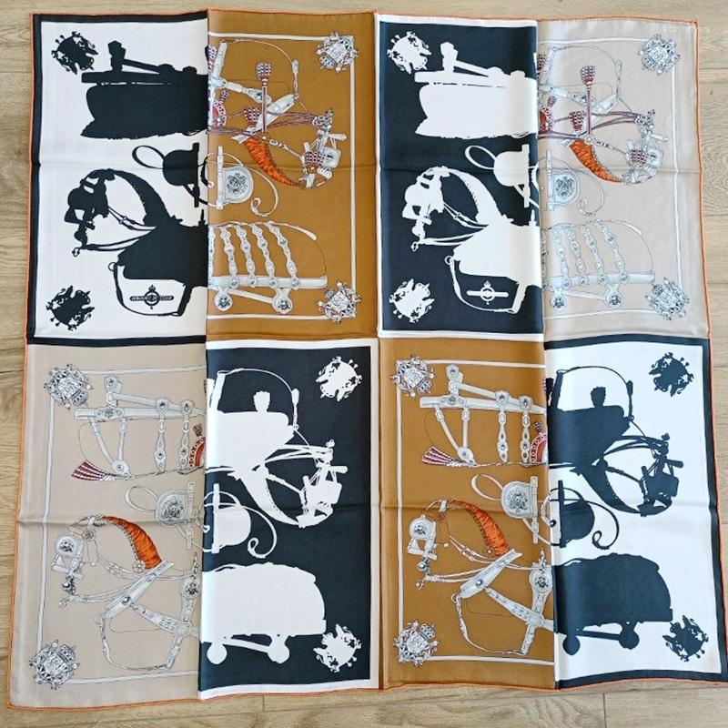 

Scarves Autumn Twill Silk Scarf Wraps Carriage Print Fashion Head For Hair Wrapping Square 35"