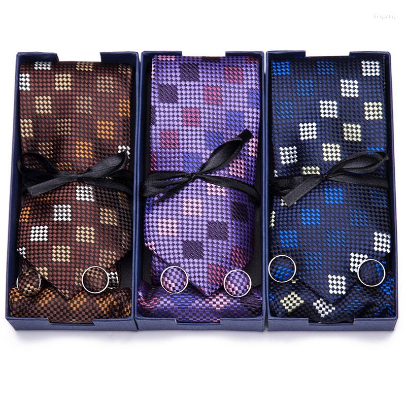 

Bow Ties Gift Box Packing Silk Woven 7.5cm Slim Skinny Narrow Men Tie Necktie Handkerchief Pocket Square Suit Set For
